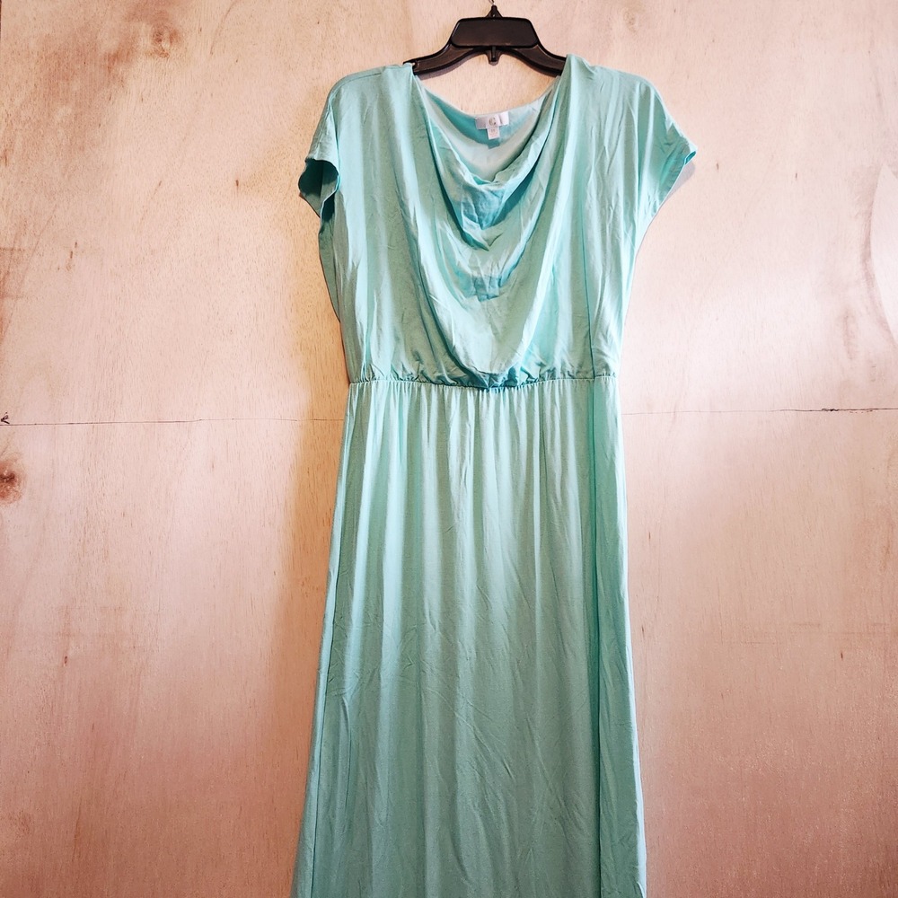 C by Bloomingdale's Mint Green Cowl Neck Elastic Waist Jersey Maxi Dress Medium